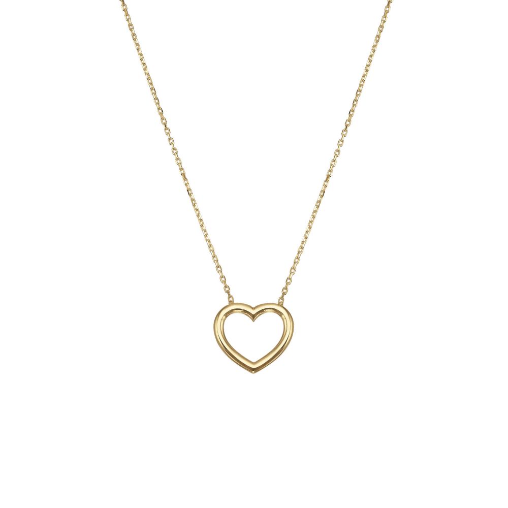 Gold Pendant | 14K Yellow gold womens pendant - shiny heart