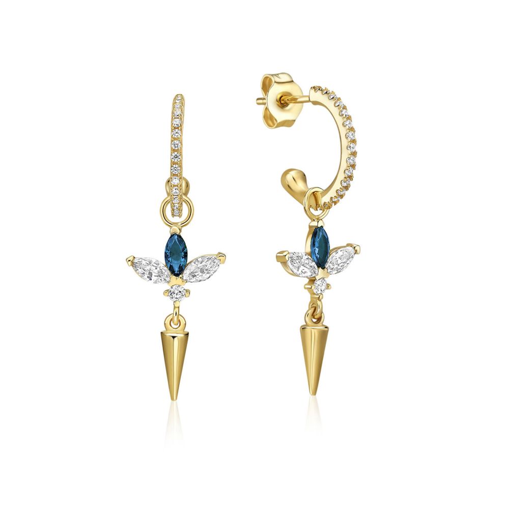 Gold Earrings | 14K Yellow Gold Women's Earrings - Blue Lotus Charm