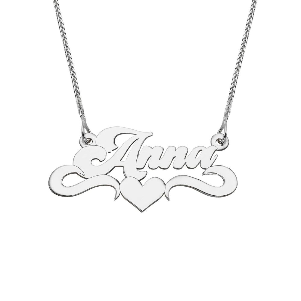 Personalized Necklaces | 14K White Gold  Name Necklace English two-stripe heart decoration