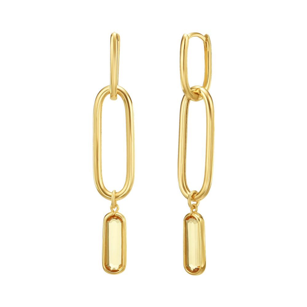 Gold Earrings | 14K Yellow Gold Women's Earrings - Citrine charm