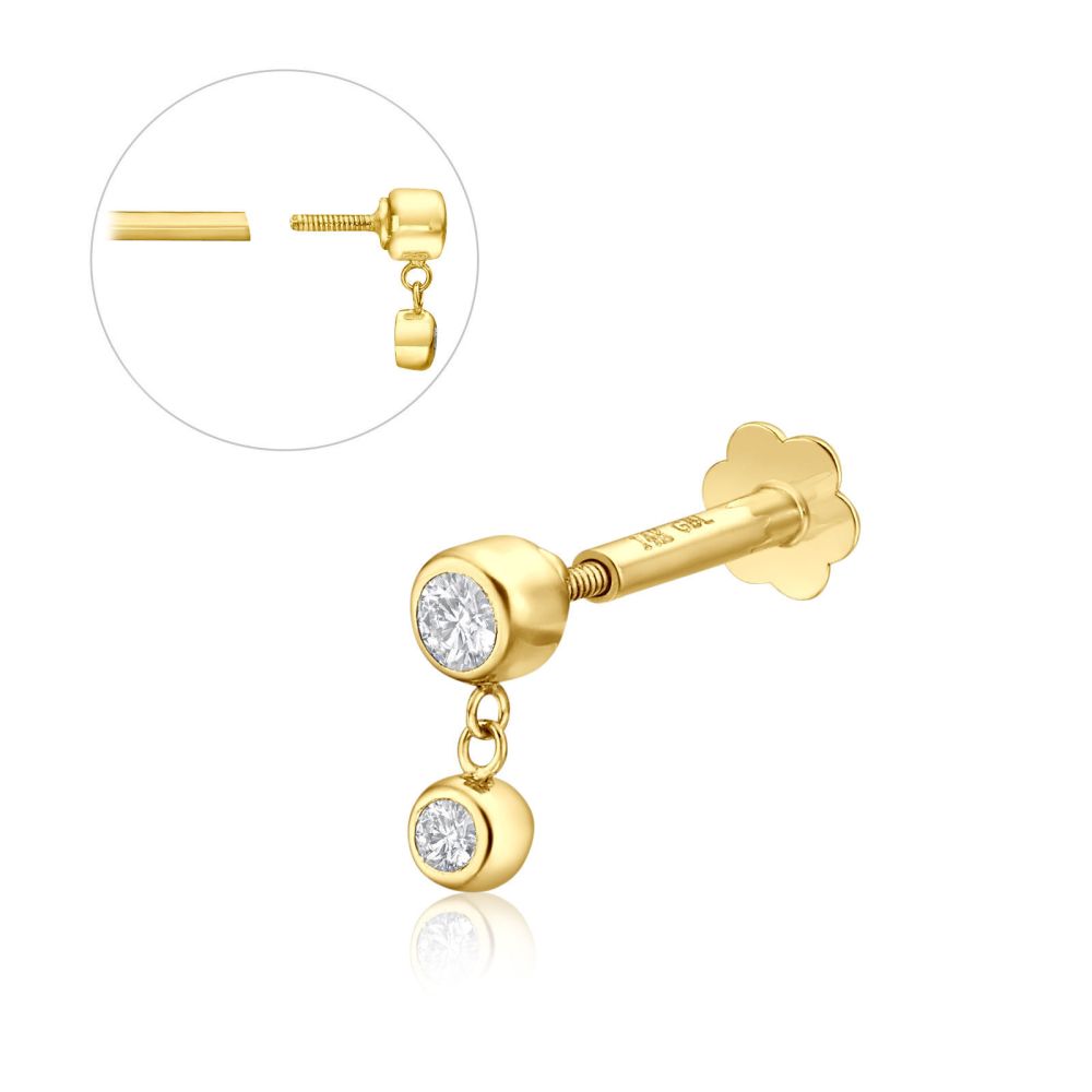 Piercing | 14K Yellow Gold Tragus Labret Piercing - Two Zircons