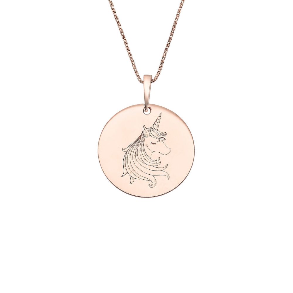 Gold Pendant | 14k Rose Gold  pendant - Unicorn Seal