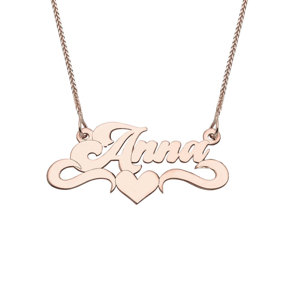 Personalized Necklaces | 14K Rose Gold  Name Necklace English two-stripe heart decoration