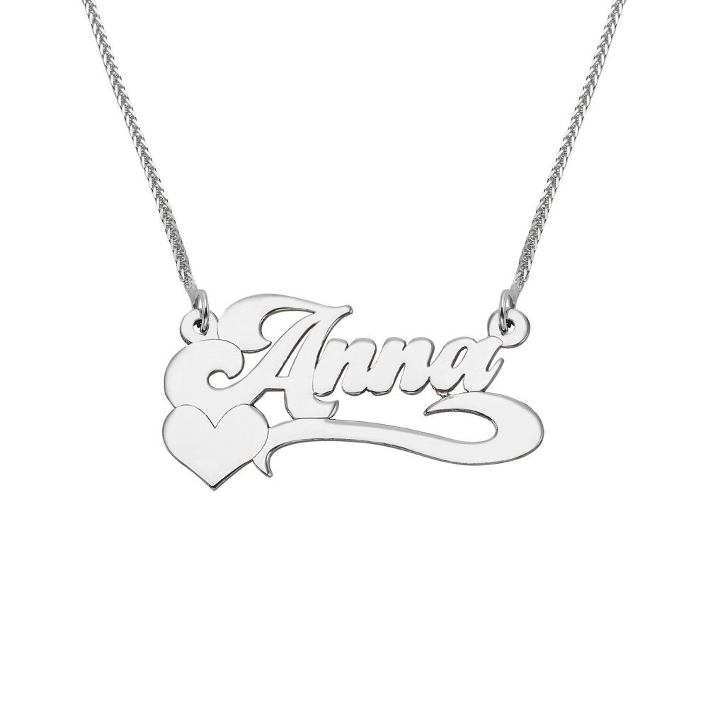 Personalized Necklaces | 14K White Gold  Name Necklace English one stripe heart decoration