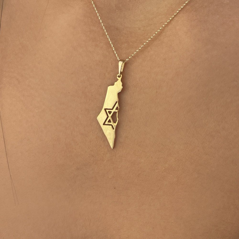 Gold Pendant | 14k Yellow Gold  pendant - Map of Israel Star of David