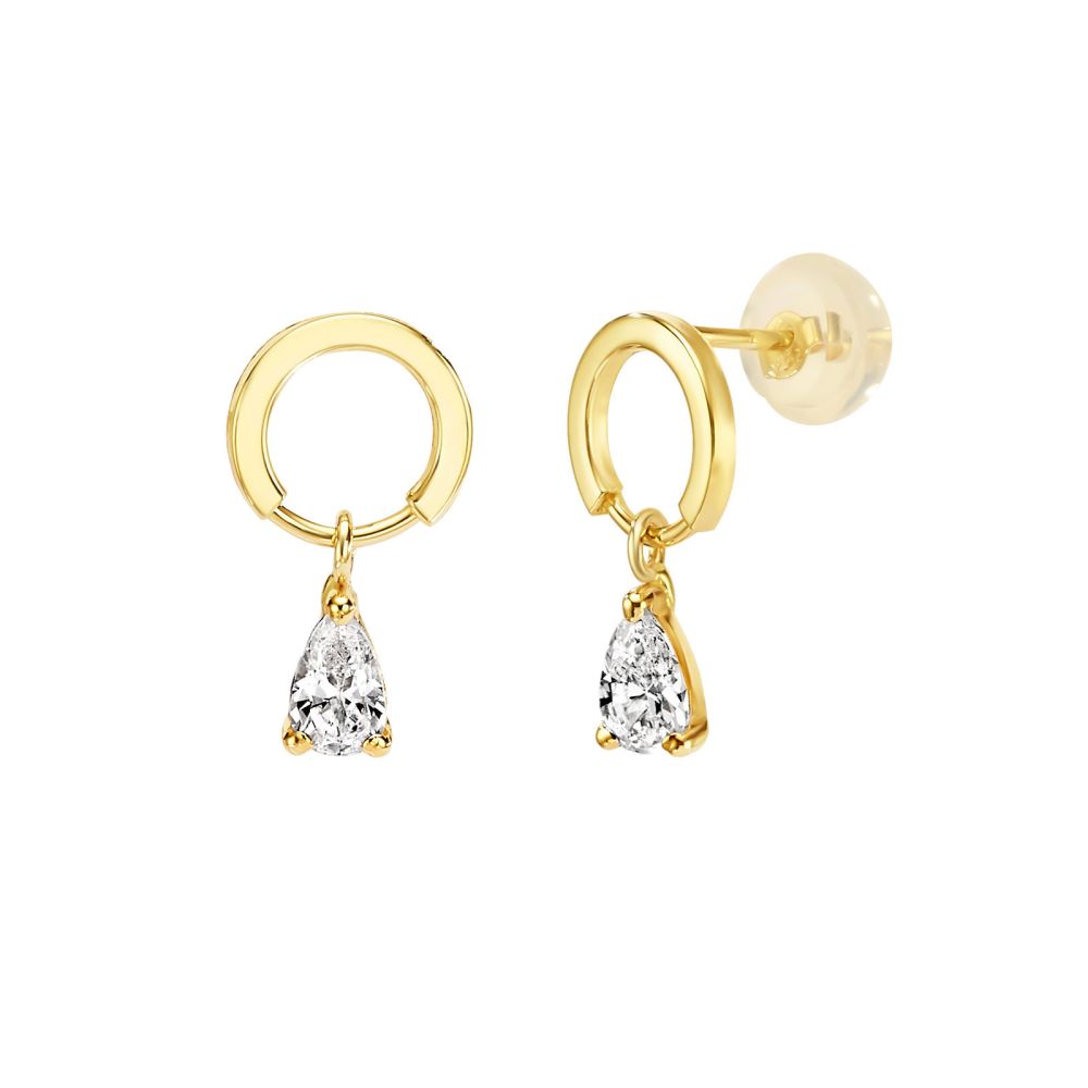 Gold Earrings | 14K Yellow Gold Stud Earring  - Shimmering Drop