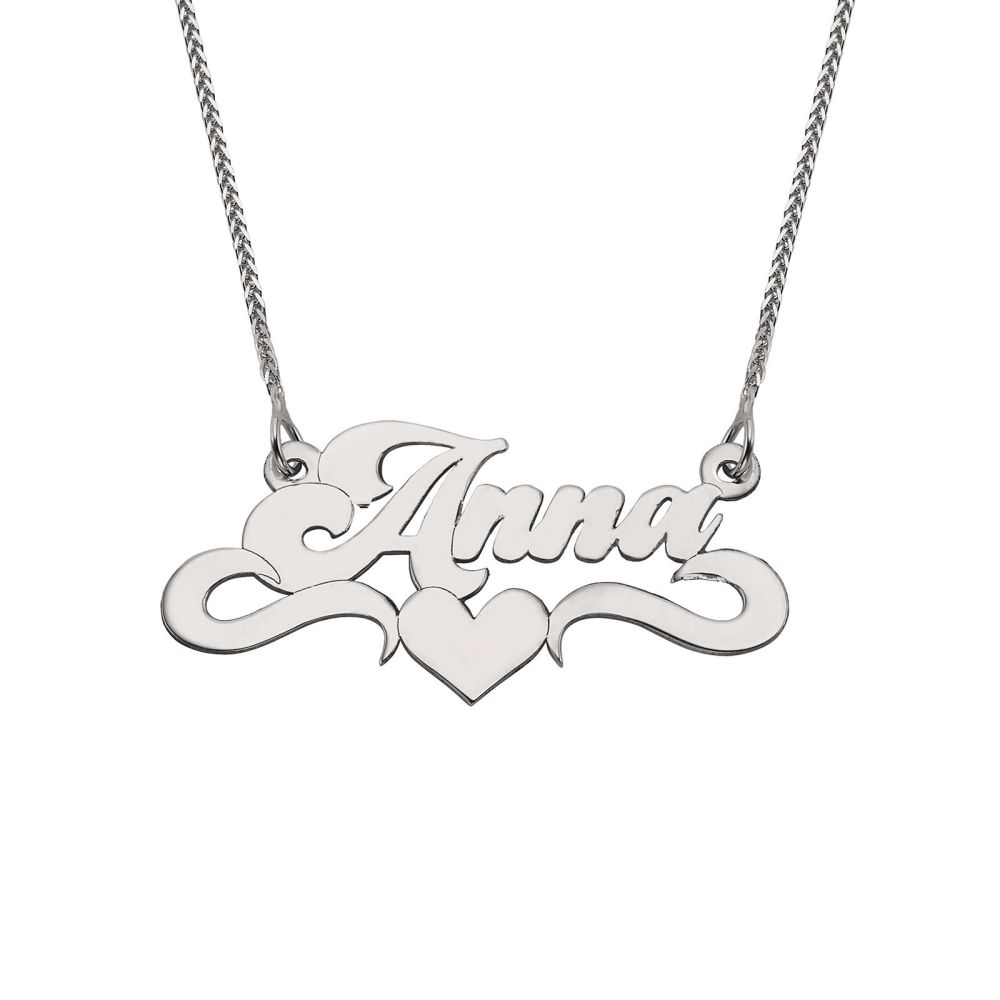 Personalized Necklaces | 925 Sterling Silver  Name Necklace English two-stripe heart decoration