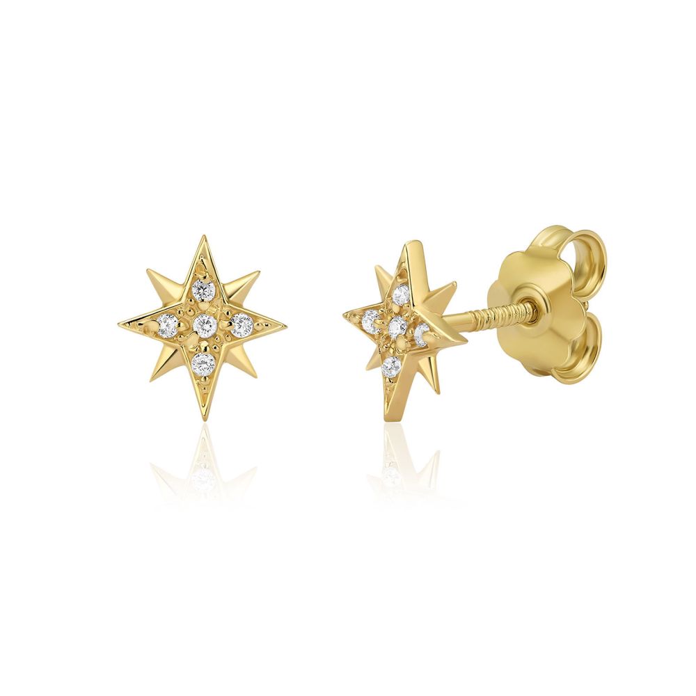 Gold Earrings | 14K Yellow Gold Stud Earring  - Twinkling North Star