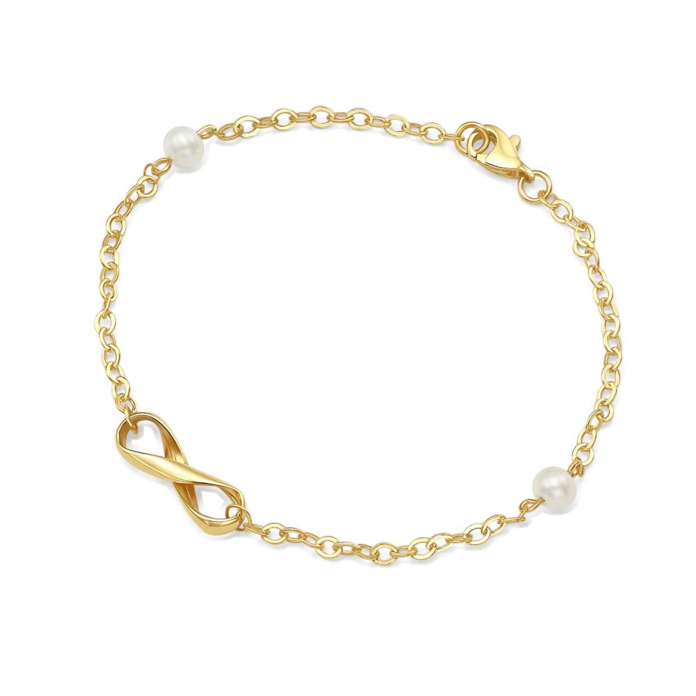 Women’s Gold Jewelry | 14K Yellow Gold Bracelet -  Large Infinity Pearls