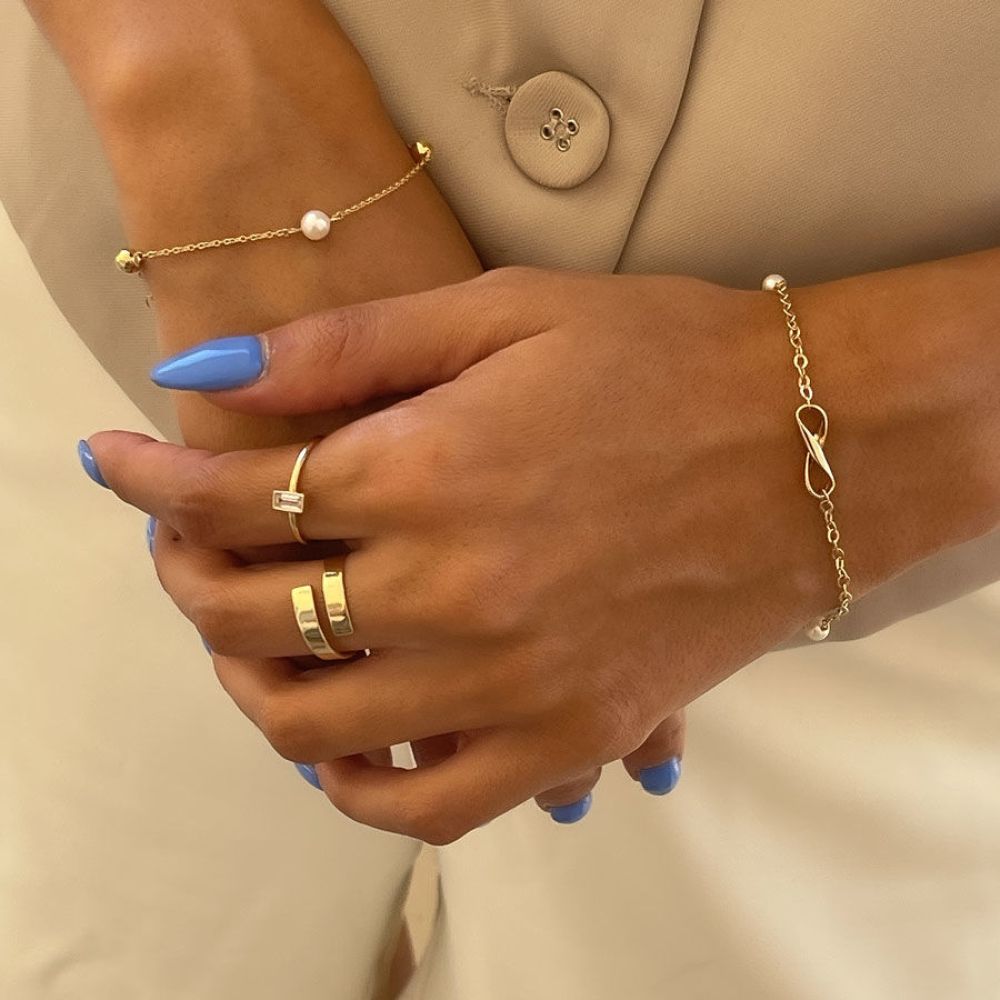 Women’s Gold Jewelry | 14K Yellow Gold Bracelet -  Large Infinity Pearls