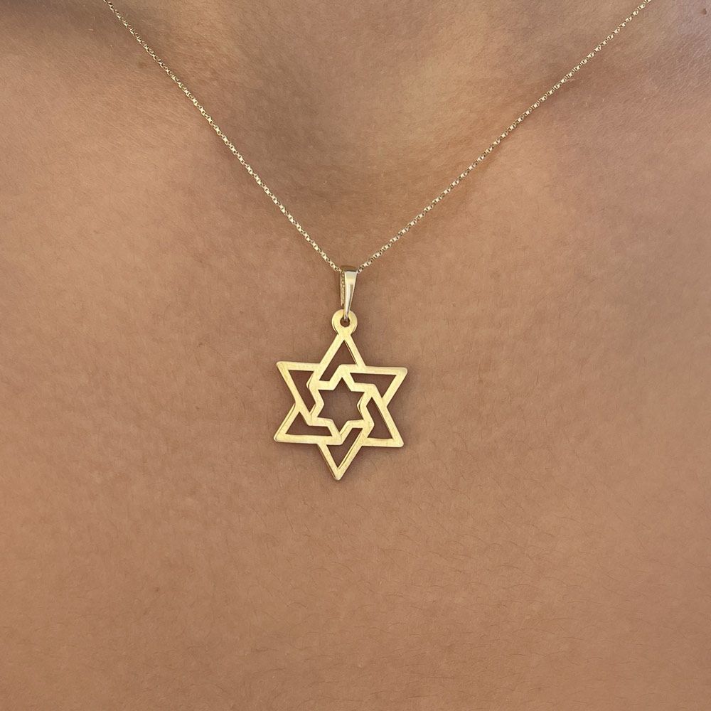 Gold Pendant | 14k Yellow Gold  pendant - Decorated Star of David