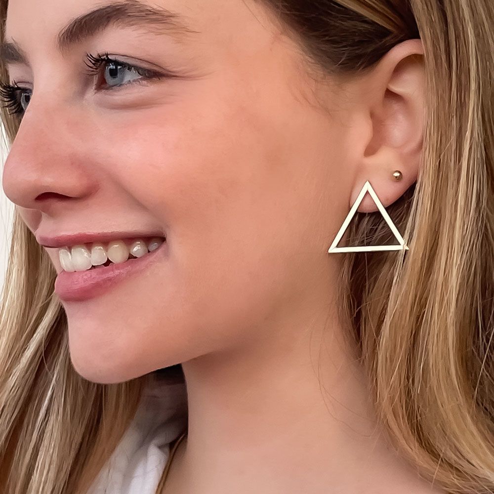 Gold Earrings | 14K Yellow Gold Women's Earrings - Logan Triangle