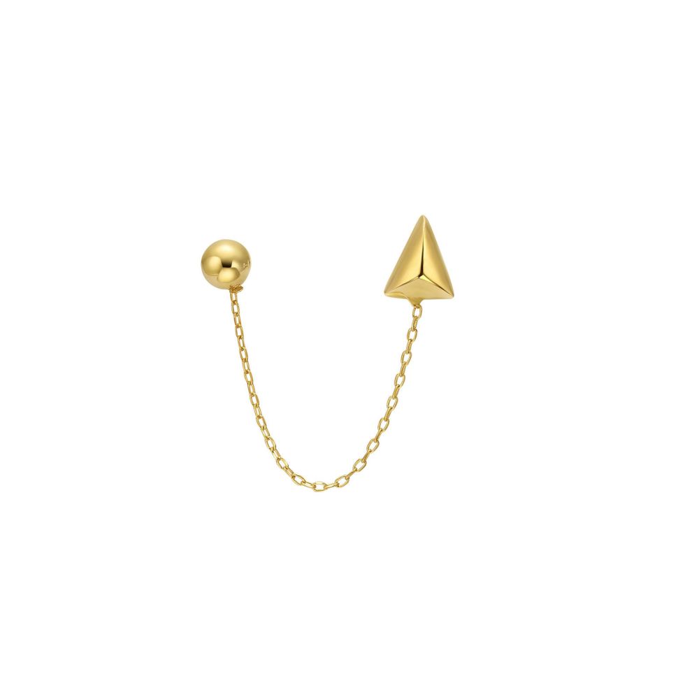 Gold Earrings | 14K Yellow Gold Stud Earring  - Arrowhead Chain Earring