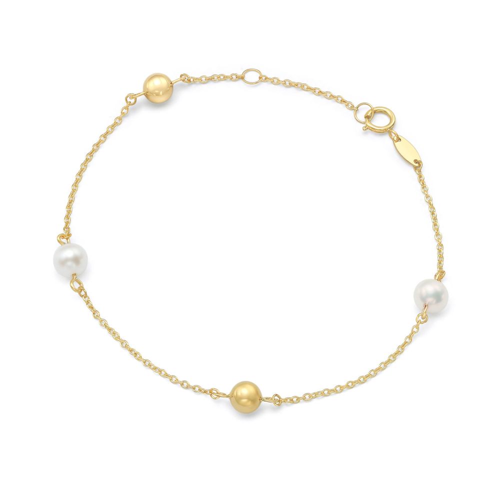 Women’s Gold Jewelry | 14K Yellow Gold Bracelet - Pearls and Gold Balls