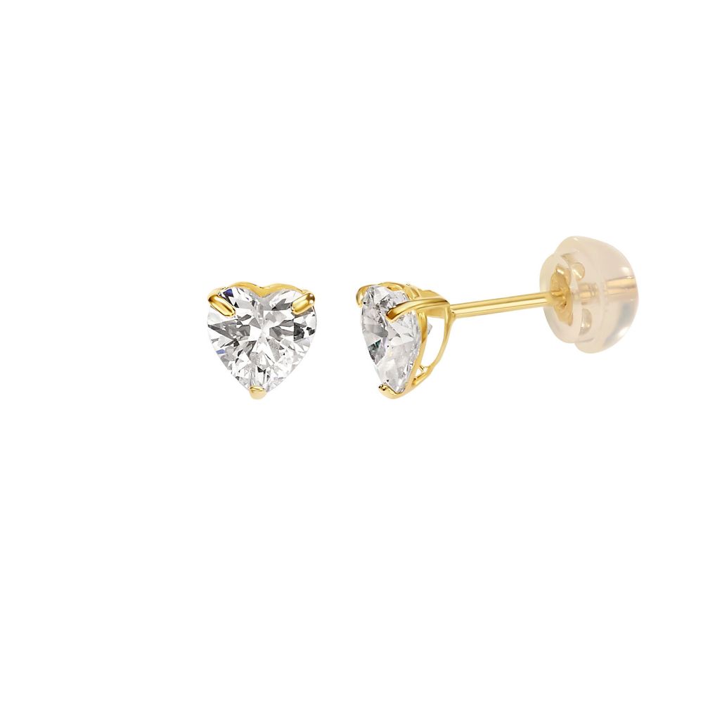 Gold Earrings | 14K Yellow Gold Stud Earring  - Ocean Heart
