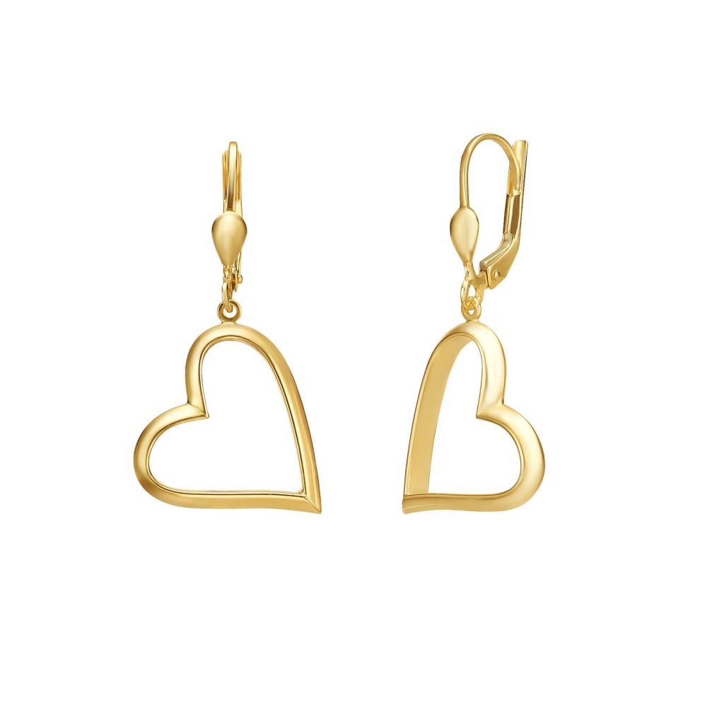 Gold Earrings | 14K Yellow Gold Women's Earrings -slanted heart