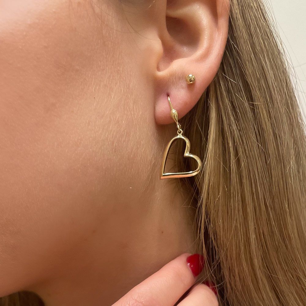 Gold Earrings | 14K Yellow Gold Women's Earrings -slanted heart