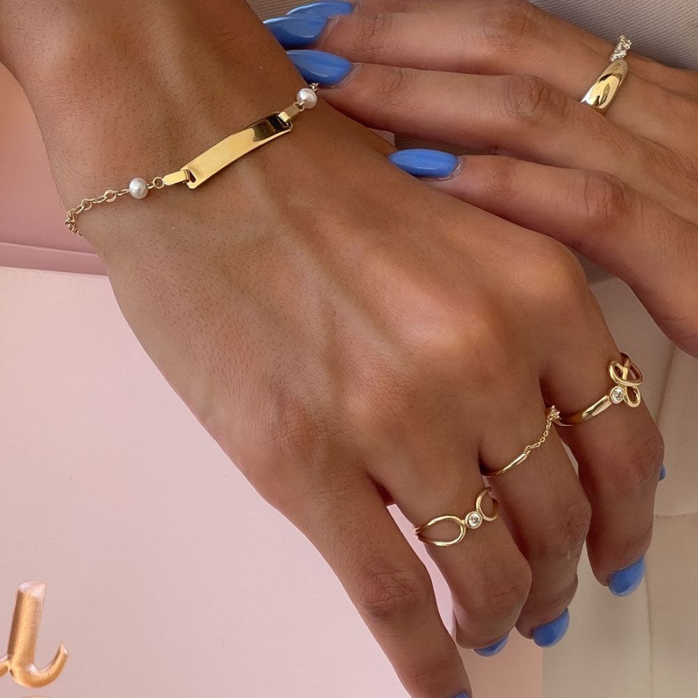 Women’s Gold Jewelry | 14K Yellow Gold Bracelet - Pearl Engraving