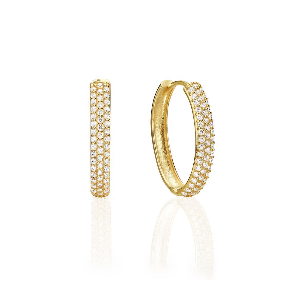 Gold Earrings | 14K Yellow Gold Women's Earrings - Sparkling oval rim