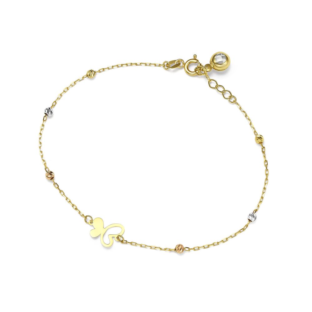 Women’s Gold Jewelry | 14K Yellow Gold Women's Bracelet - Butterfly glitter balls