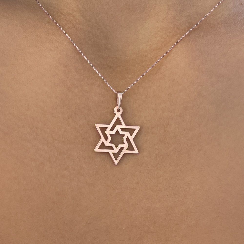 Gold Pendant | 14k Rose Gold  pendant - Decorated Star of David