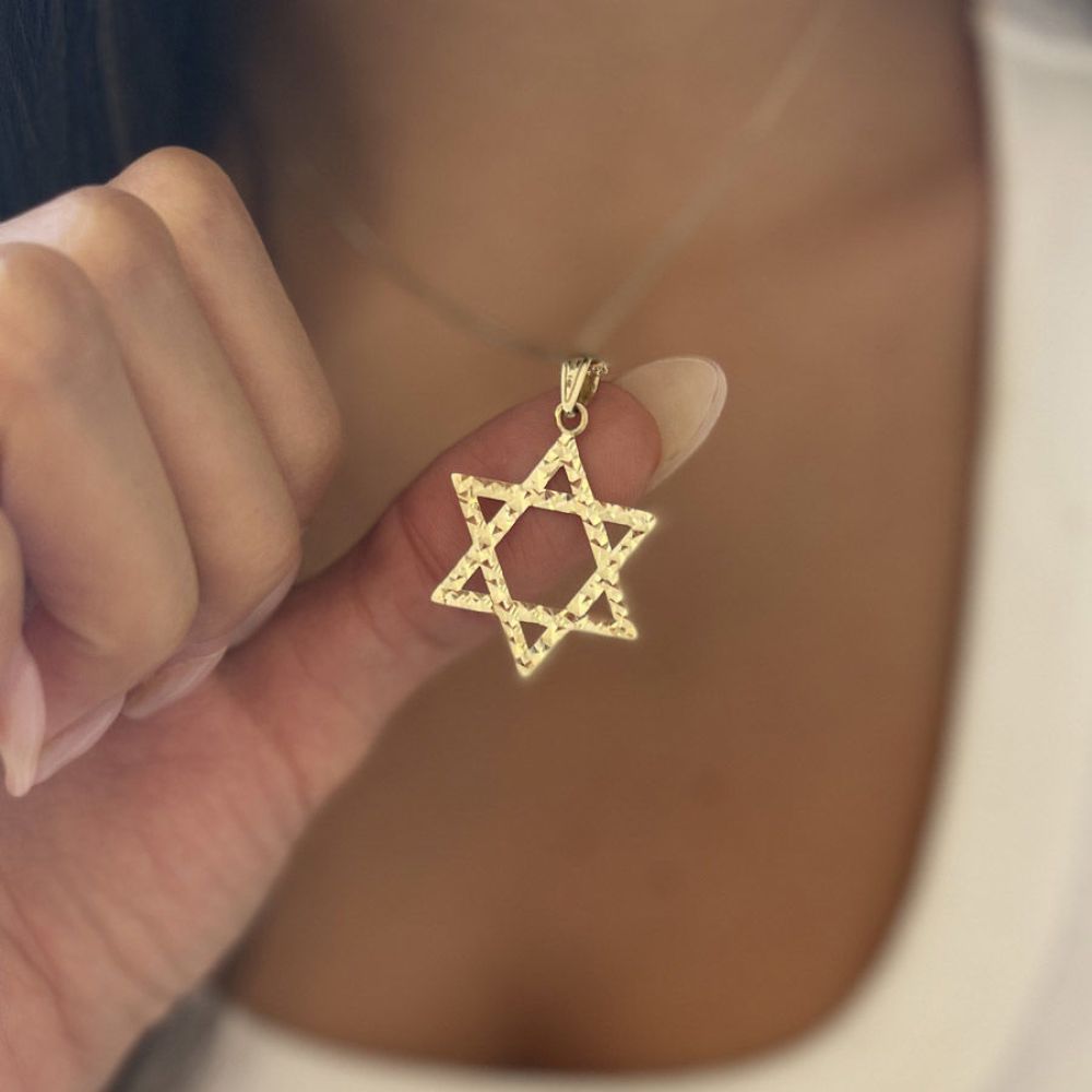 Gold Pendant | תליון ושרשרת מזהב צהוב 14 קראט -מגן דוד דו צדדי