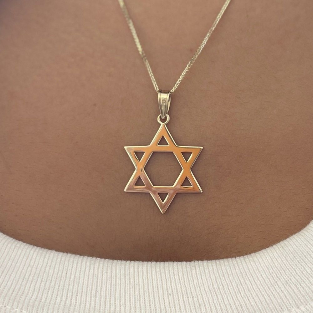 Gold Pendant | תליון ושרשרת מזהב צהוב 14 קראט -מגן דוד דו צדדי