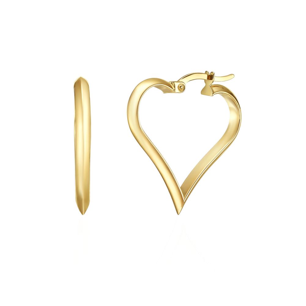 Gold Earrings | 14K Yellow Gold Women's Earrings - Heart Hoops