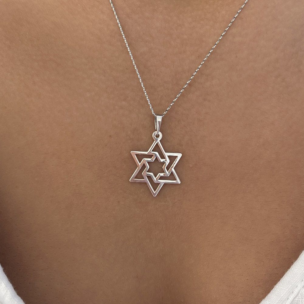 Gold Pendant | 14k White Gold  pendant - Decorated Star of David