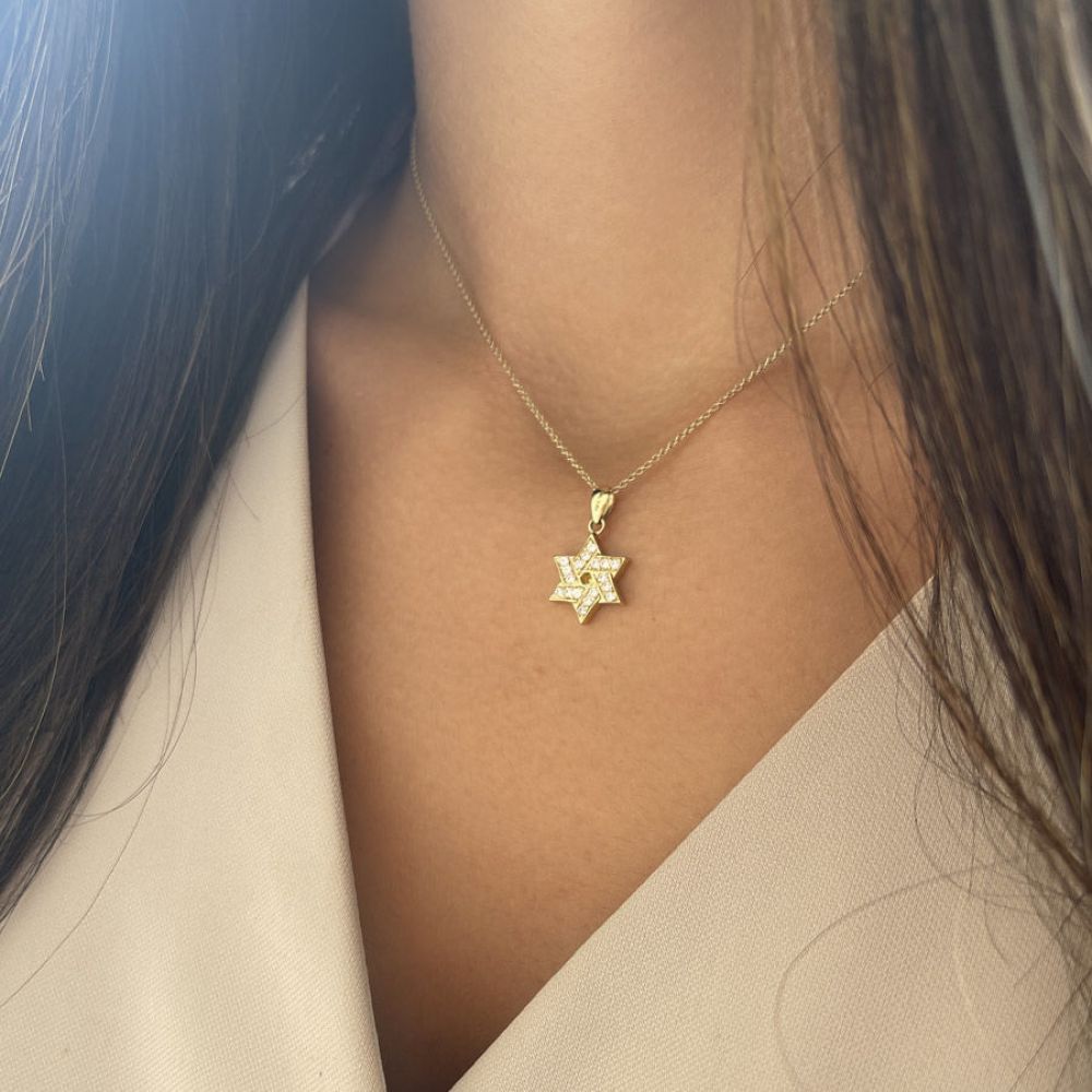 Gold Pendant | 14k Yellow Gold pendant -Small studded Star of David