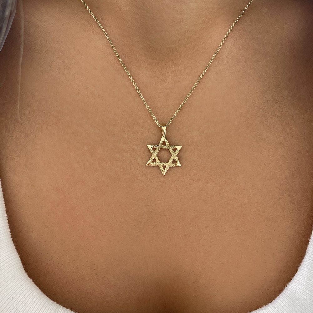 Gold Pendant | 14k Yellow Gold pendant - Star of David texture