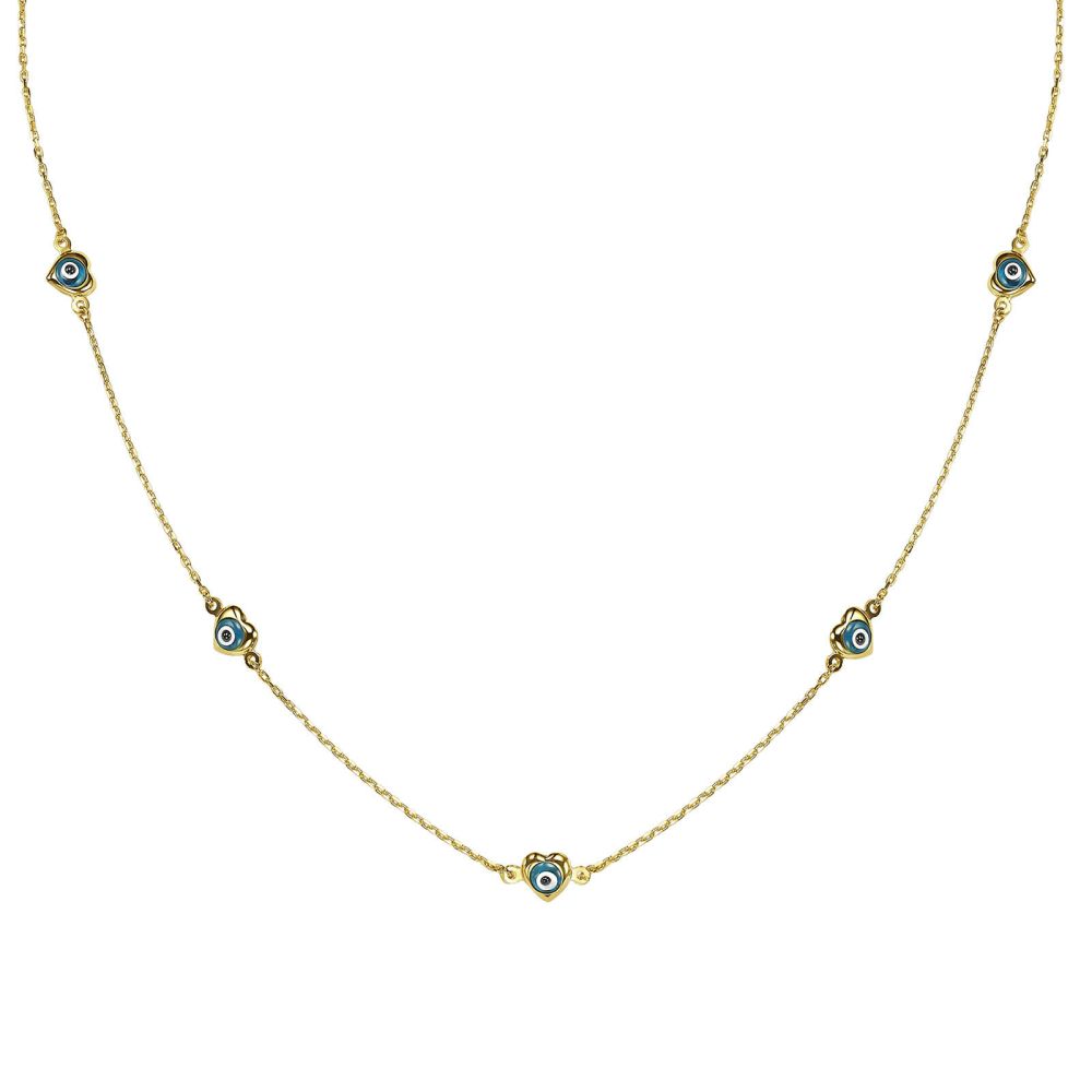 Gold Pendant | 14k Yellow gold women's pendant - Blue eye heart