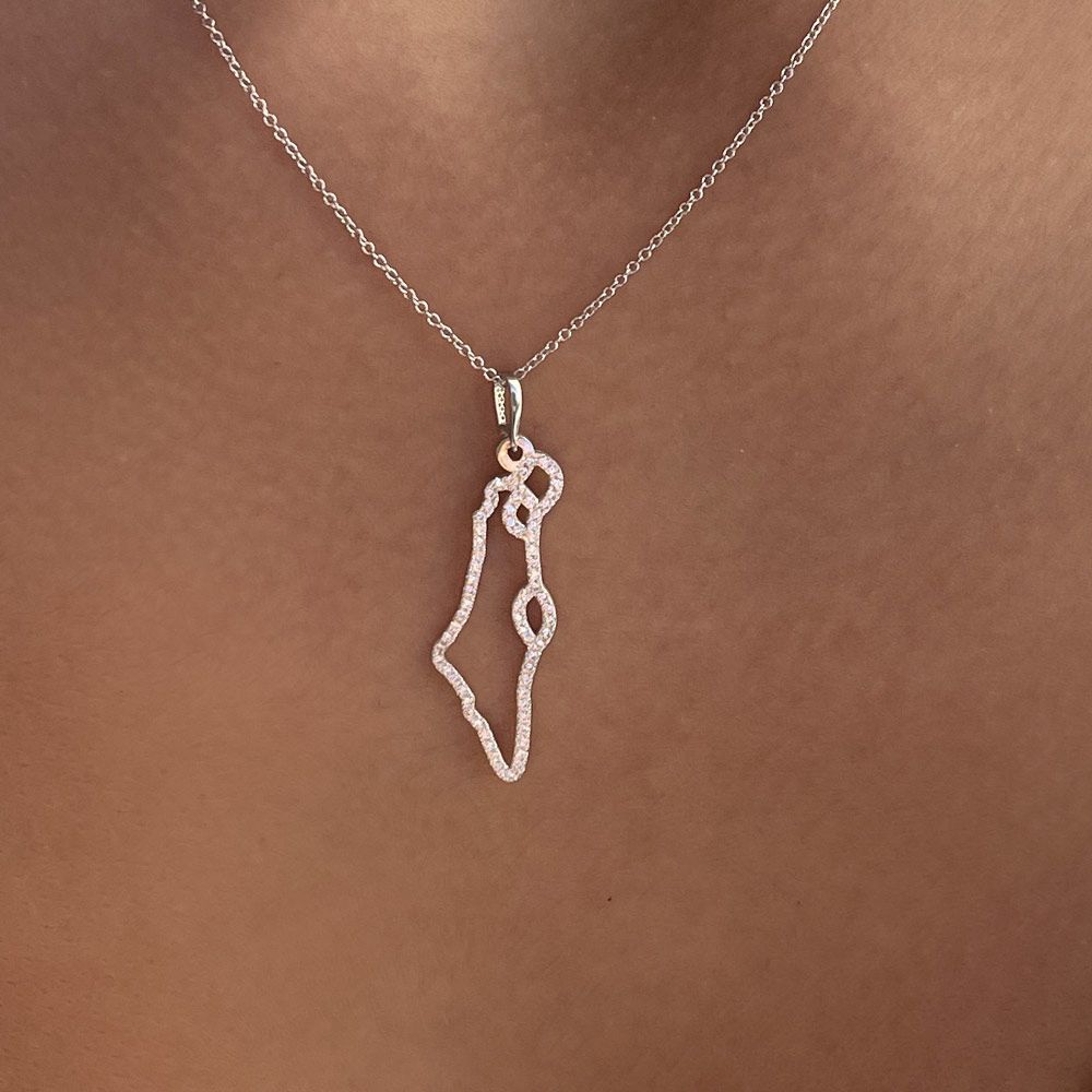 Gold Pendant | 14k White Gold  pendant - The map of Israel is embedded