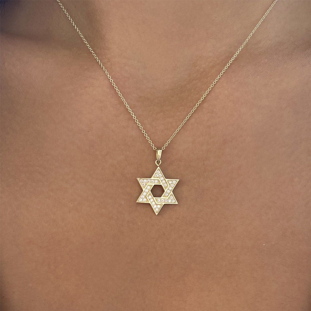 Gold Pendant | 14k Yellow Gold pendant -Small studded Star of David