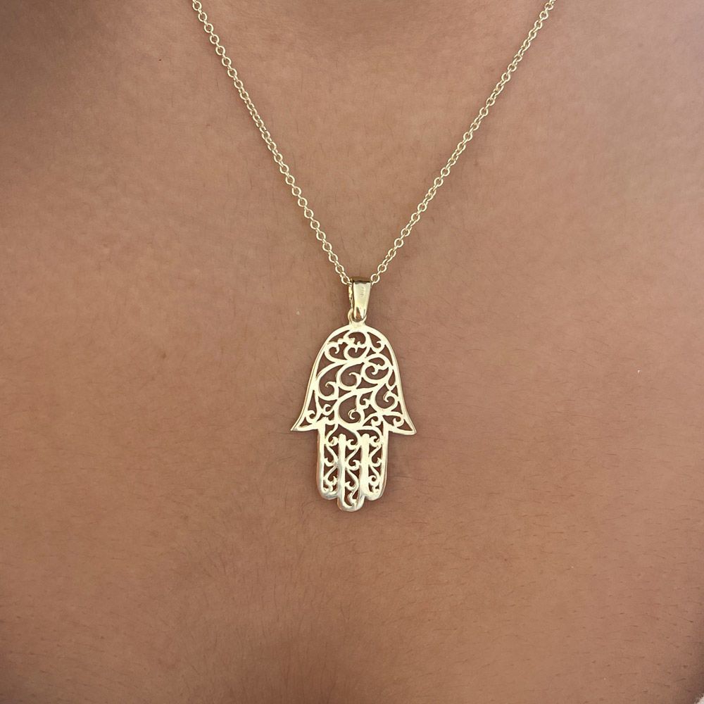 Gold Pendant | 14k Yellow Gold pendant - Curly Hamsa