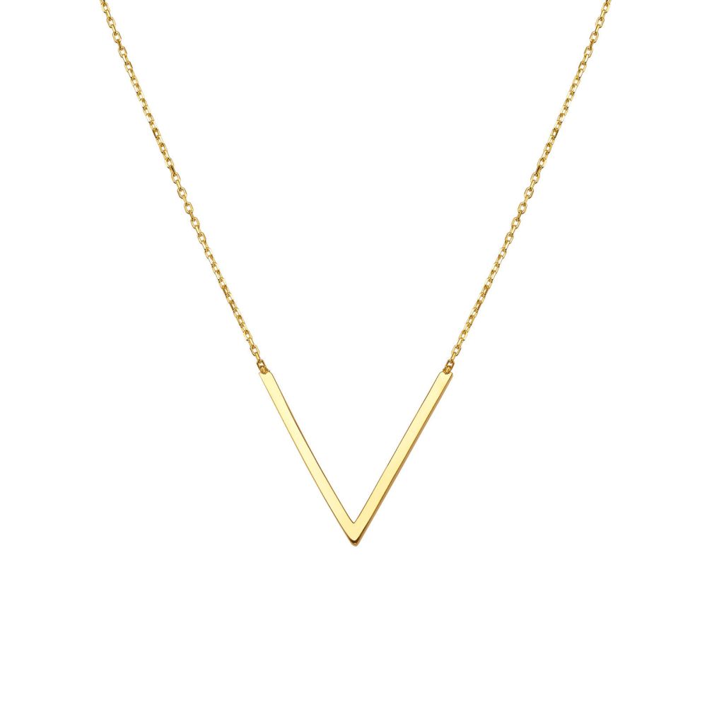 Gold Pendant | 14K Yellow gold womens pendant - Smooth V