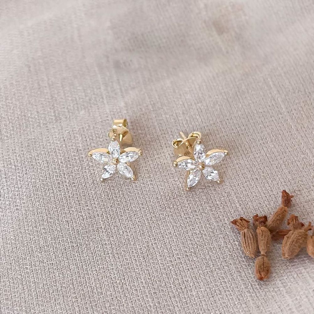 Gold Earrings | 14K Yellow Gold Women's Earrings - Sloan flower