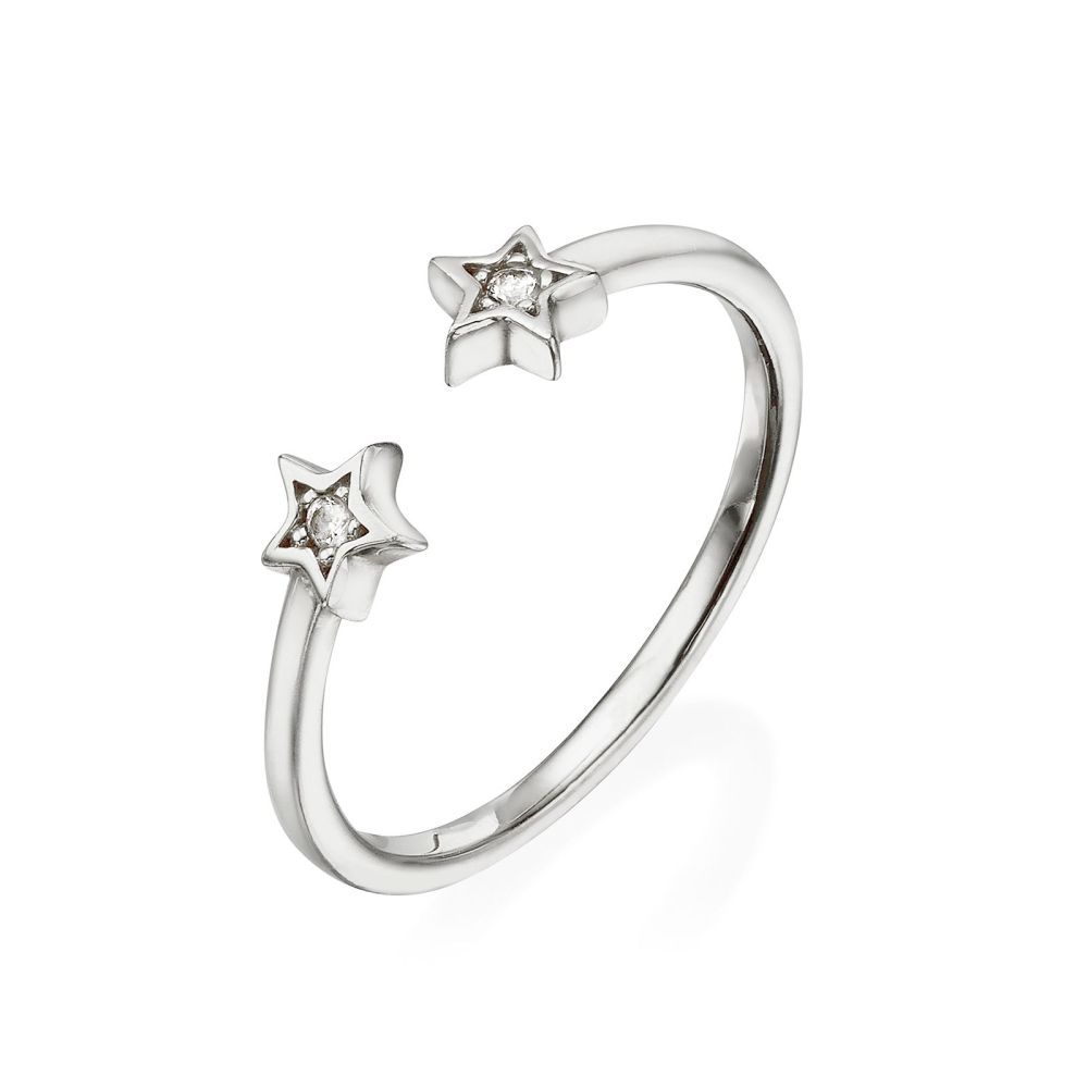 Women’s Gold Jewelry | Open Ring in 14K White Gold - Shinning Stars