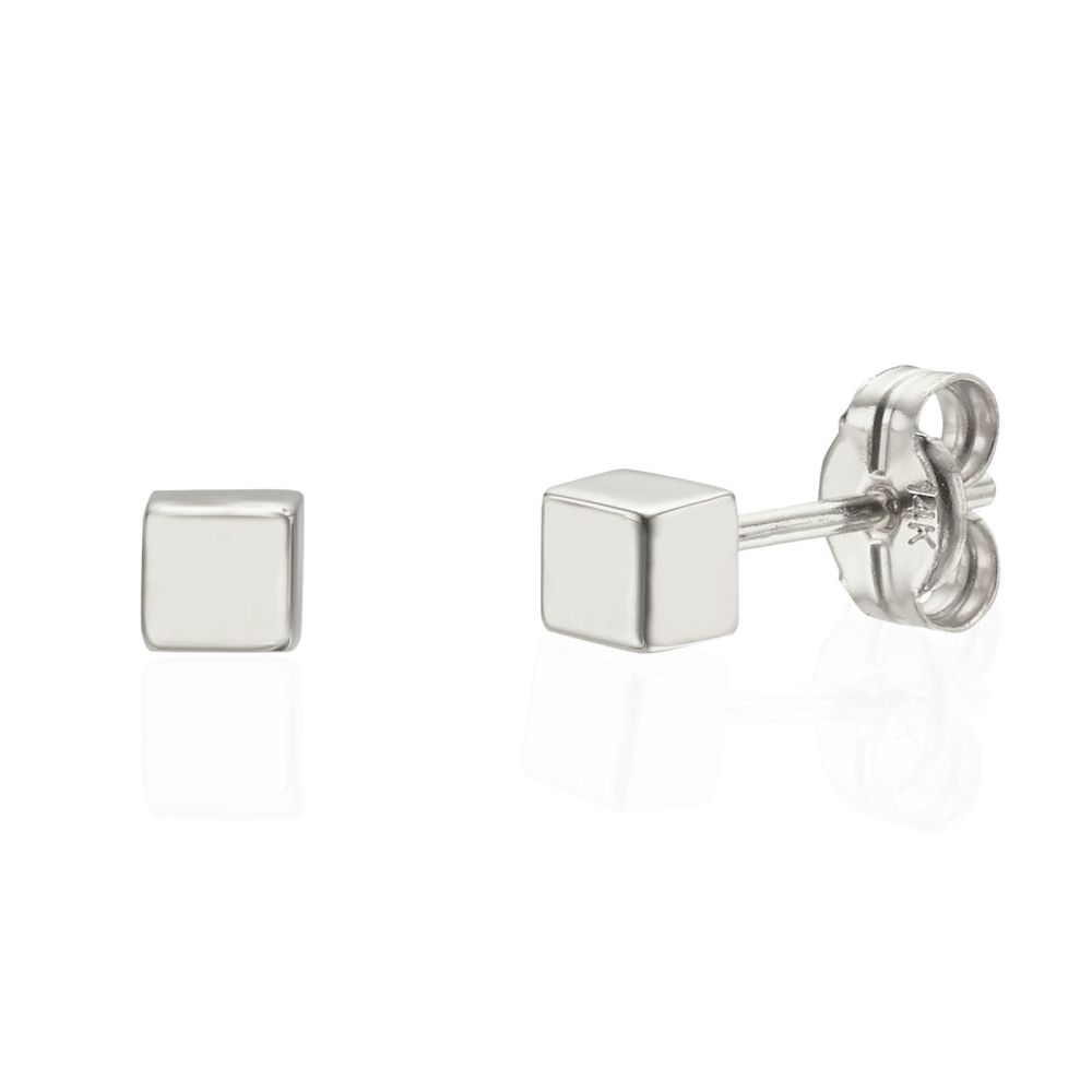 Women’s Gold Jewelry | 14K White Gold Women's Earrings - Golden Cube - Small