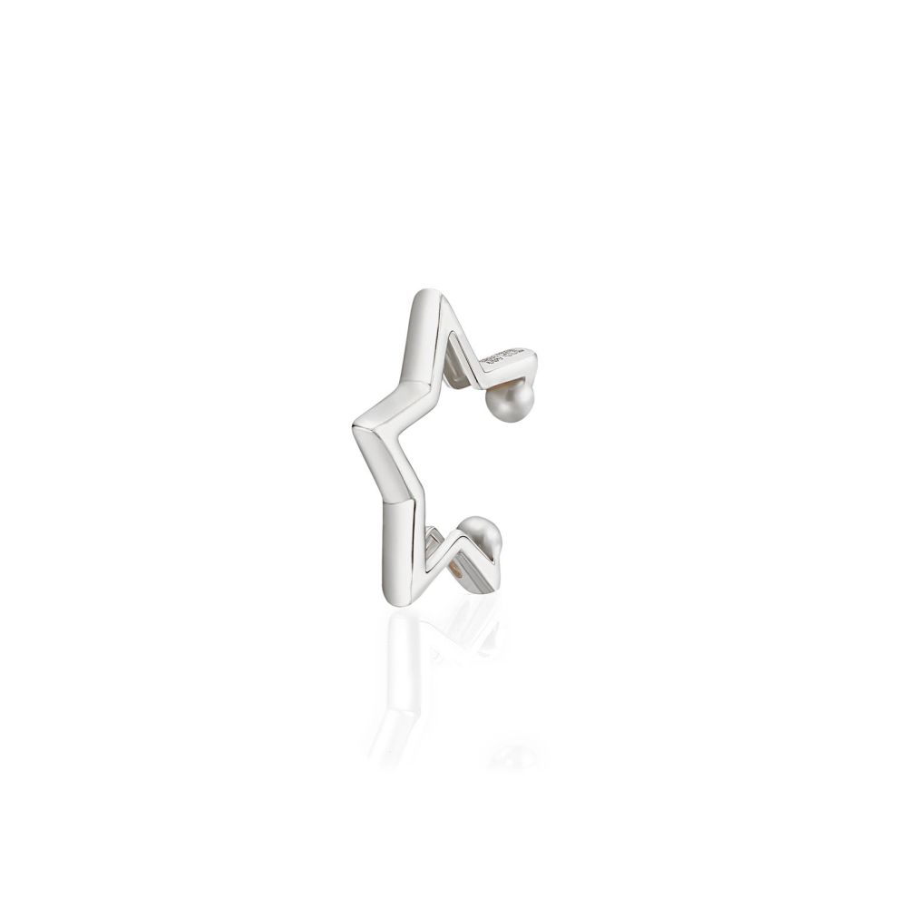 Women’s Gold Jewelry | 14K White Gold Women's Cuff Earrings - Hugging Star