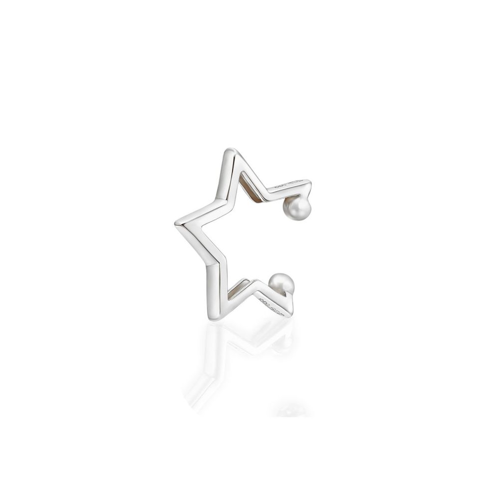 Women’s Gold Jewelry | 14K White Gold Women's Cuff Earrings - Hugging Star