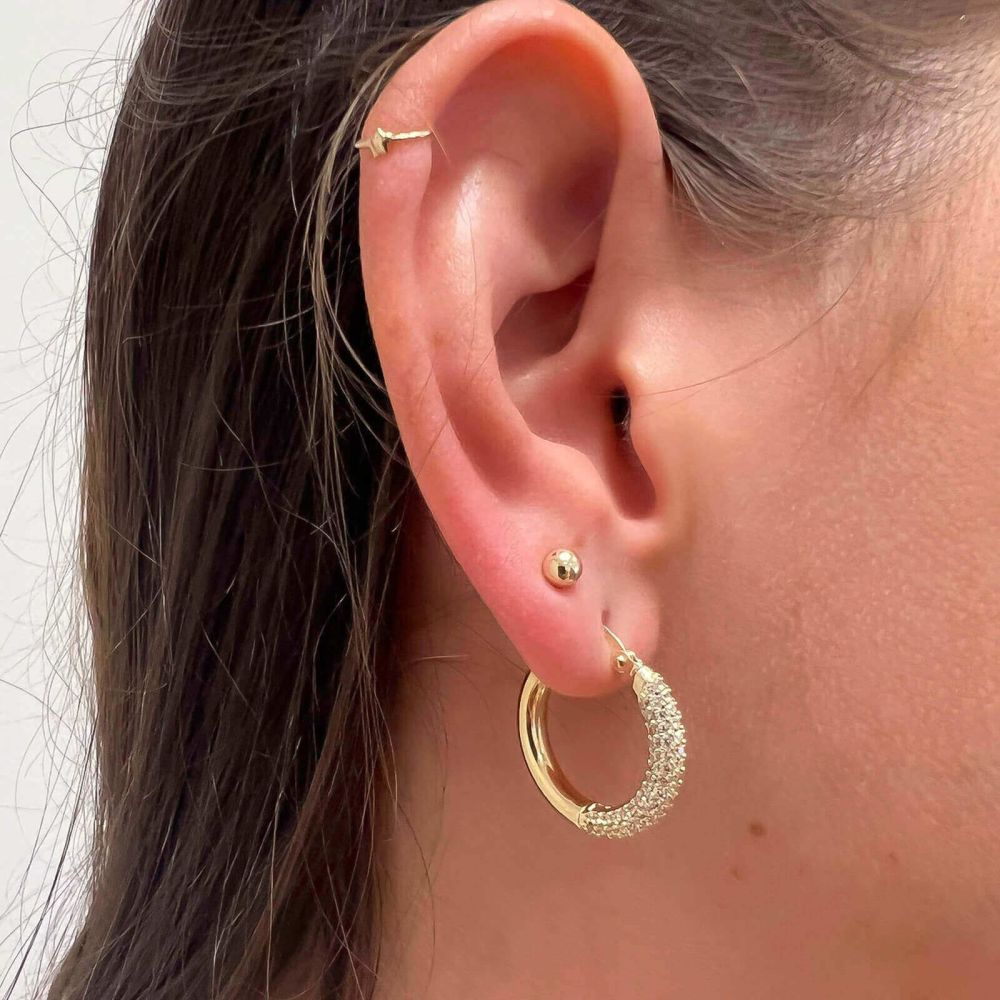 Women’s Gold Jewelry | 14K Yellow Gold Women's Earrings - Shiny Hoop - M