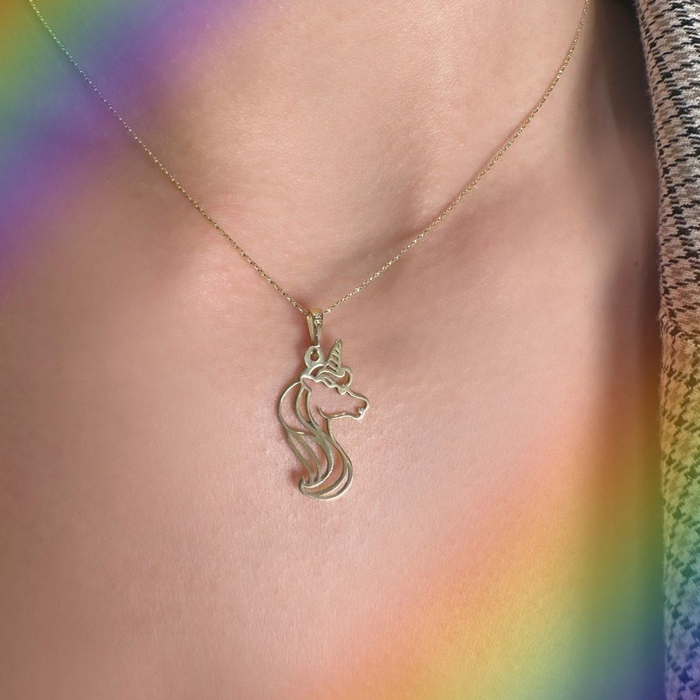 Gold Pendant | 14k Yellow Gold  pendant - Unicorn