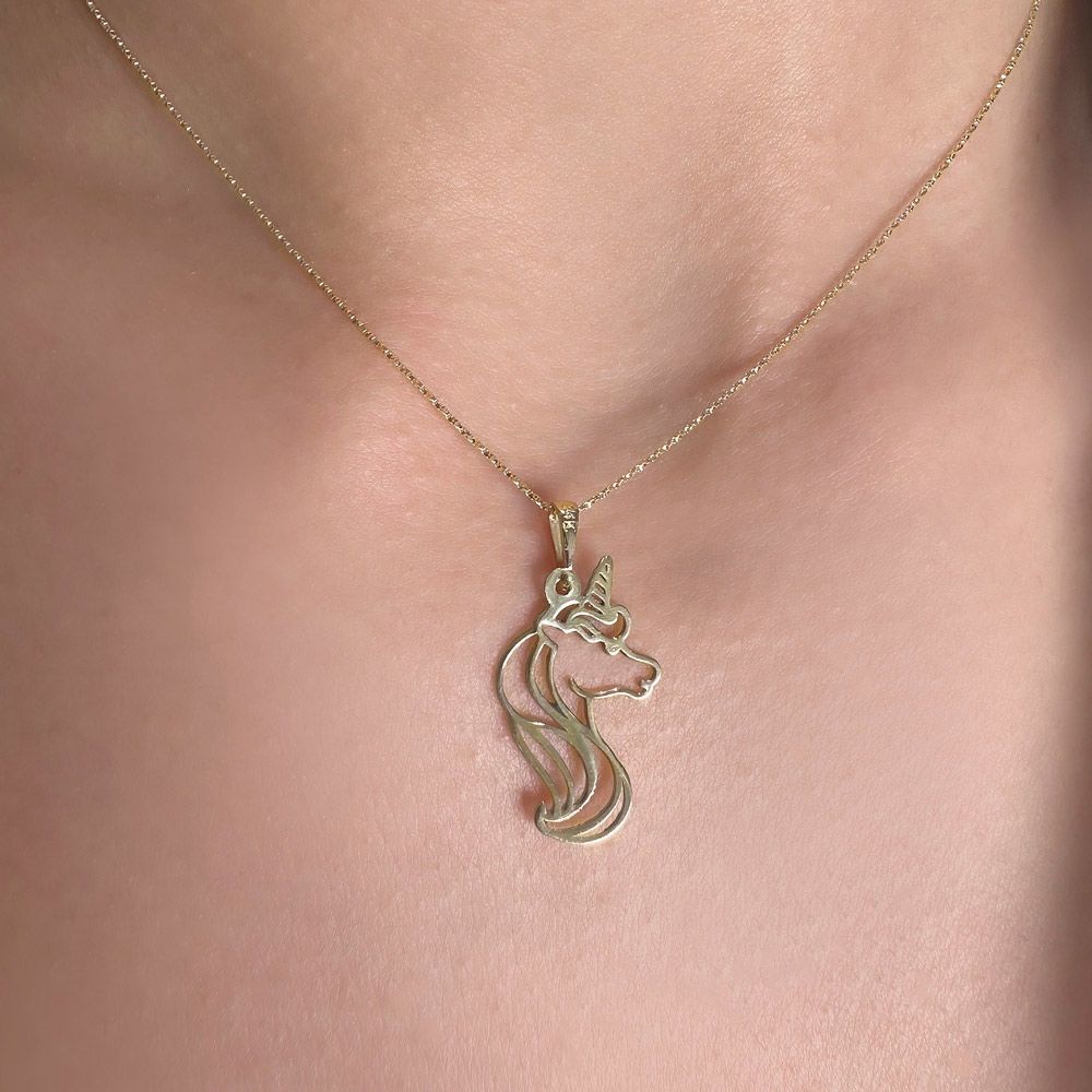 Gold Pendant | 14k Yellow Gold  pendant - Unicorn