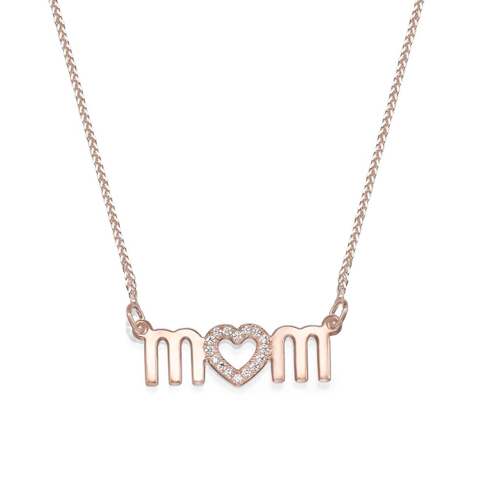 Gold Pendant | 14K Rose Gold MOM Necklace - Mother's Heart Necklace