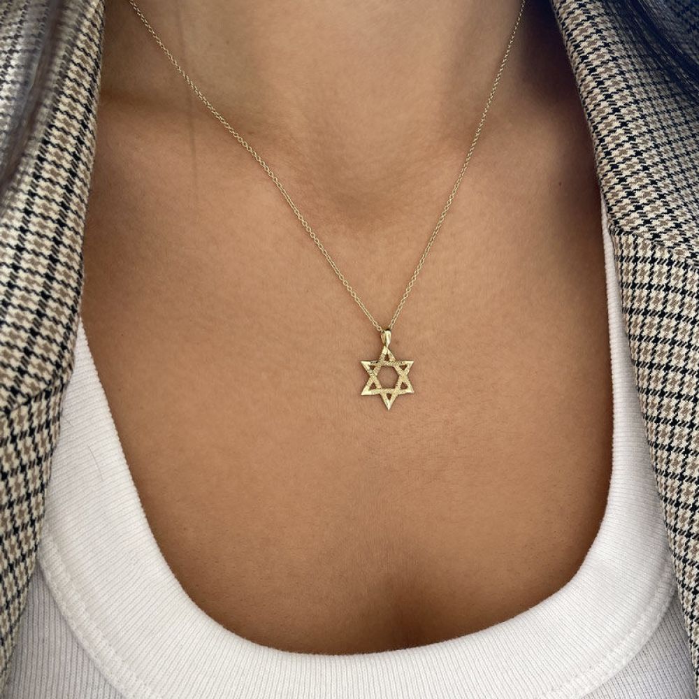 Gold Pendant | 14k Yellow Gold pendant - Star of David texture