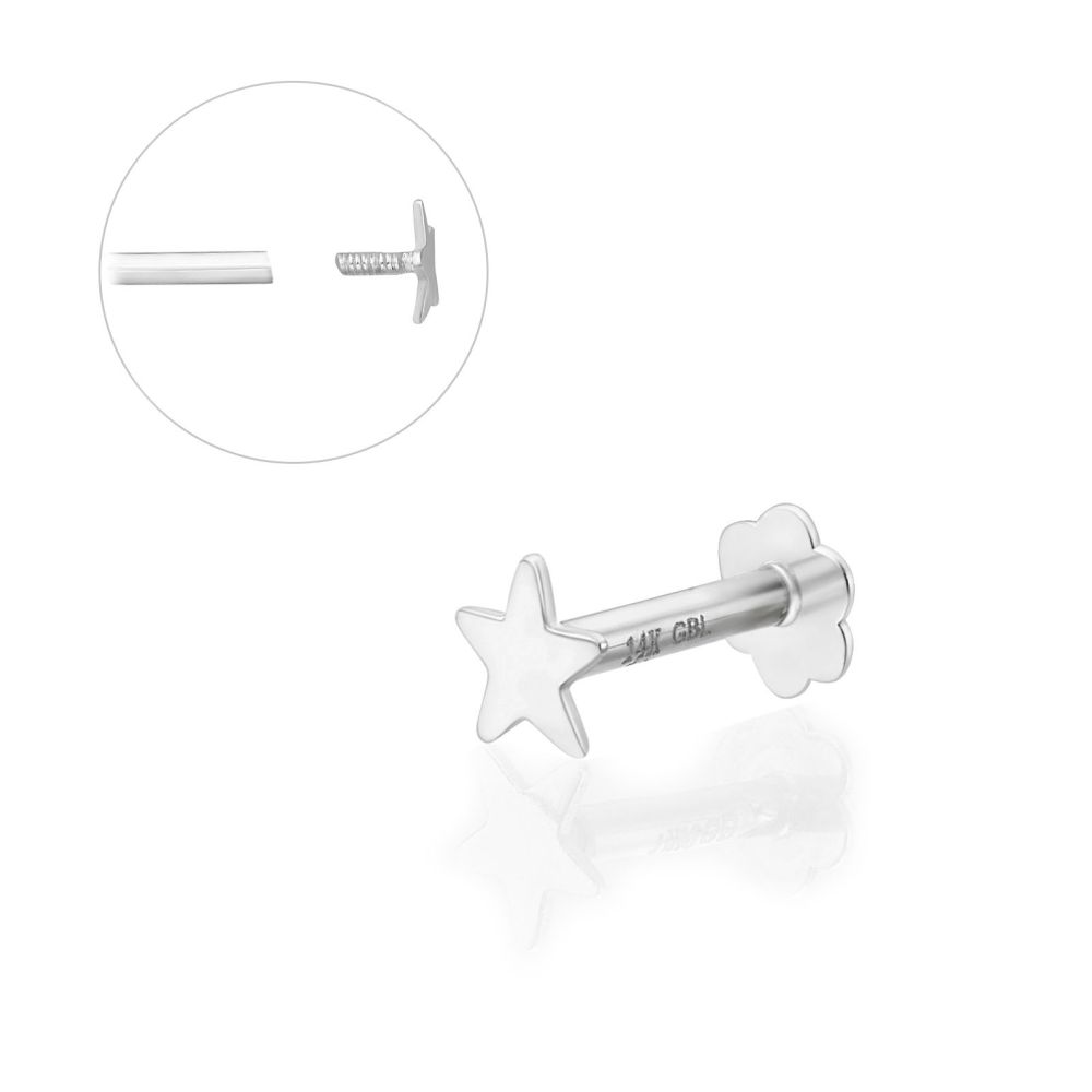 Piercing | 14K White Gold Tragus Labret Piercing - Star