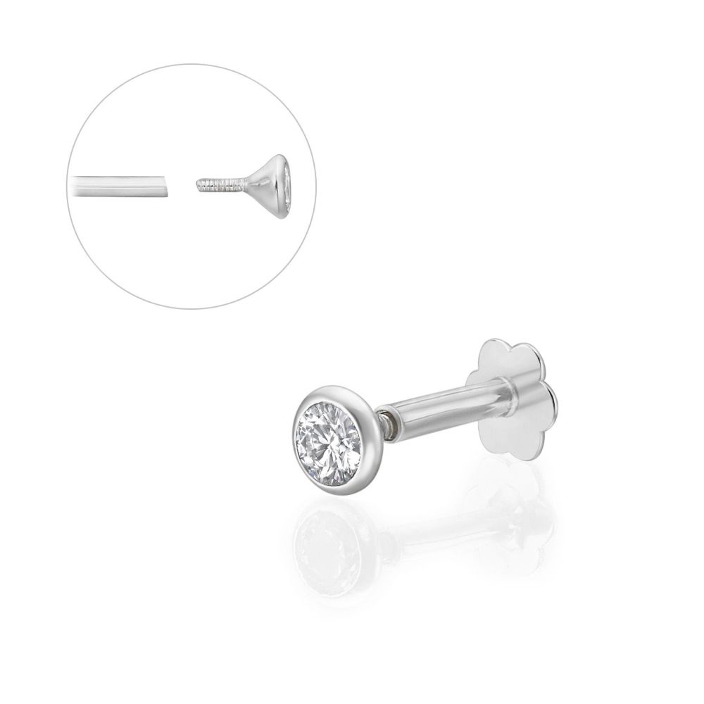 Piercing | 14K White Gold Tragus Labret Piercing - Round zircon