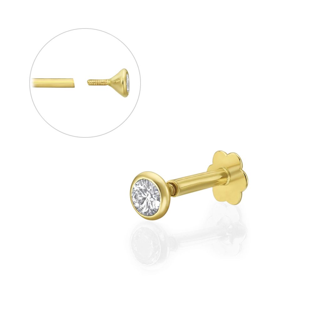 Piercing | 14K Yellow Gold Tragus Labret Piercing - Round zircon