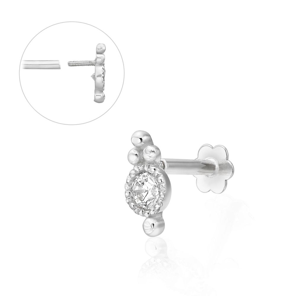 Piercing | 14K White Gold Tragus Labret Piercing - Vintage